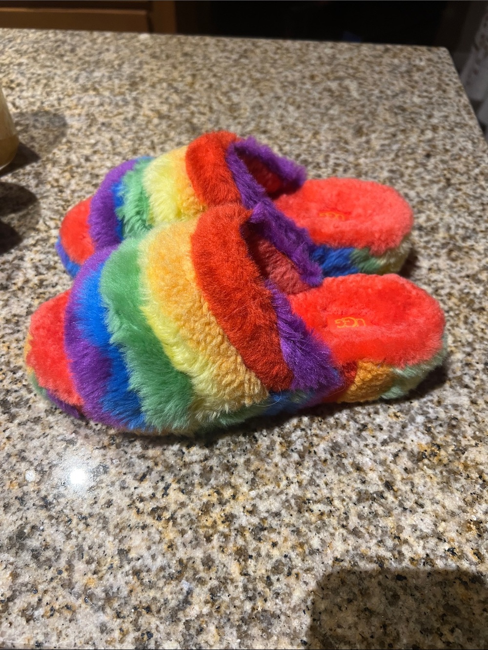 UGG Multicolor Rainbow Plush Slide Slippers
